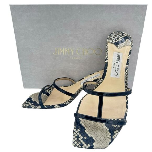 Jimmy Choo Ria Square-Toe Snakeskin-Embossed Leather Mules Size 10 - Picture 12 of 12